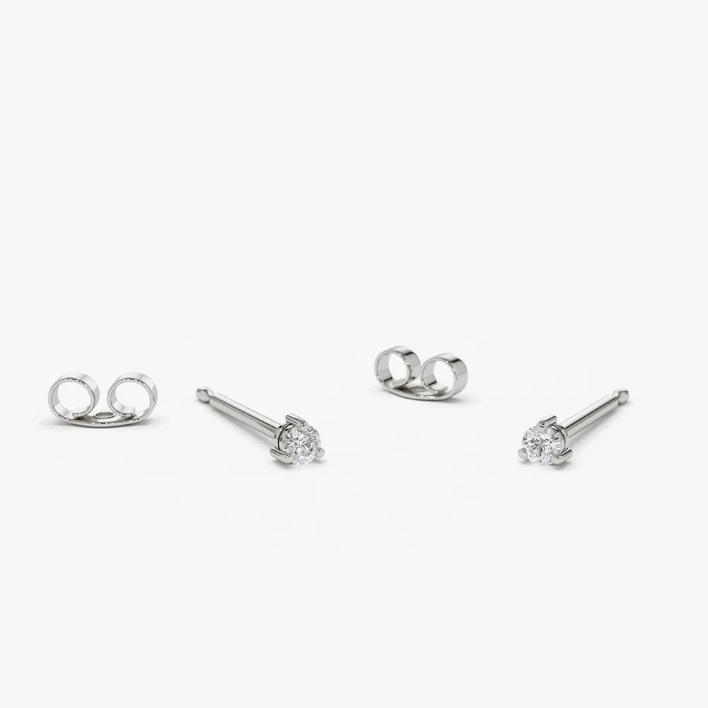 Round Cut H-I/SI Clarity Natural Diamond 14K Gold Dainty Mini Stud Fine Earrings
