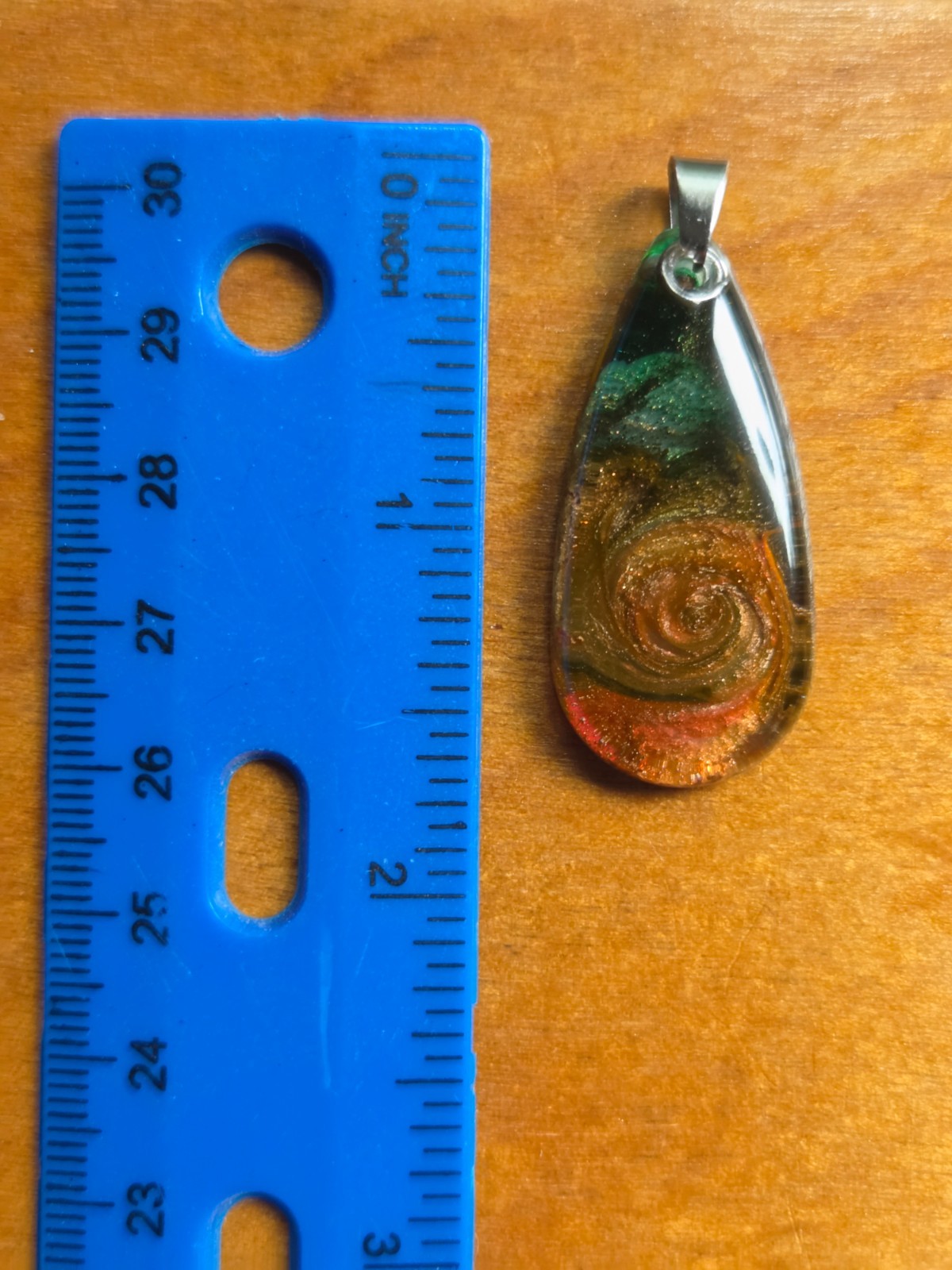 OOAK Green Copper Spiral Resin Teardrop Pendant Handmade N116