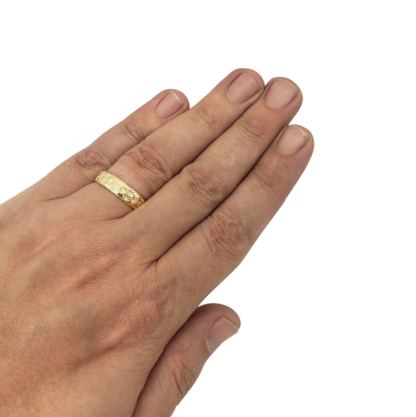 Solid 10K Women’s Yellow Gold Etched Ring, 5mm Real Gold Star Ring Size 3 – 12