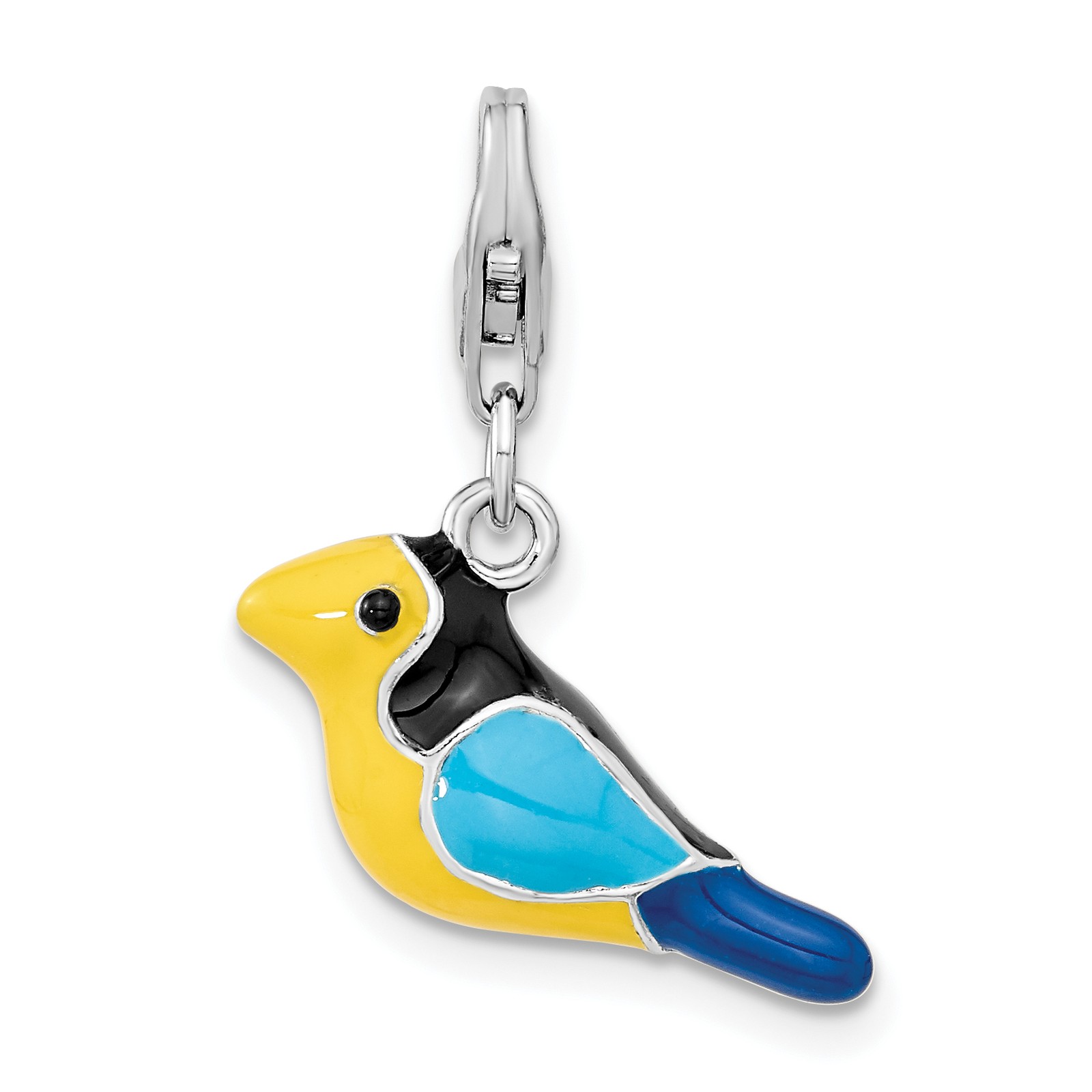 Amore La Vita Silver Polished 3-D Enameled Bird Charm with Fancy Lobster Clasp