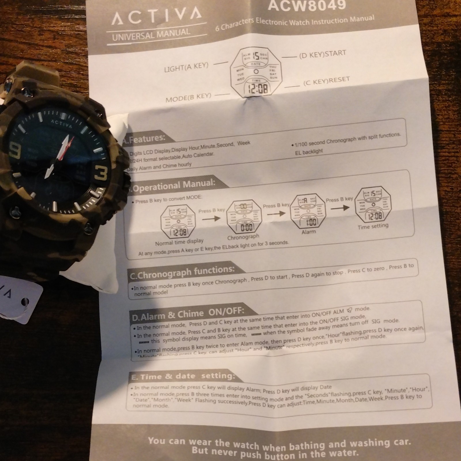 ACTIVA X Invicta Men’s Camo Analog-Digital 53mm Quartz Watch Alarm Chrono w/ Box