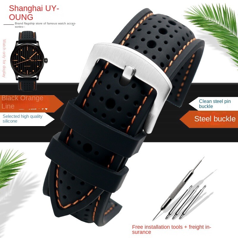 Universal Silicone Watch Band Strap Rubber Waterproof Men’s Black 19-24MM Hoop