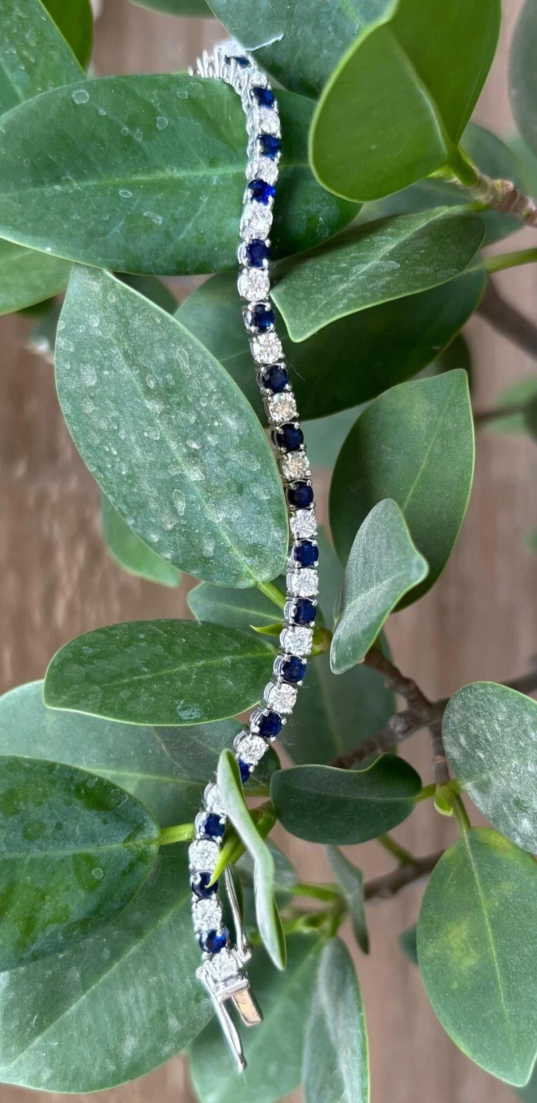 12.00 Ct Round Cut Natural Sapphire Diamond Bracelet 14K White Gold 7.5 Inch