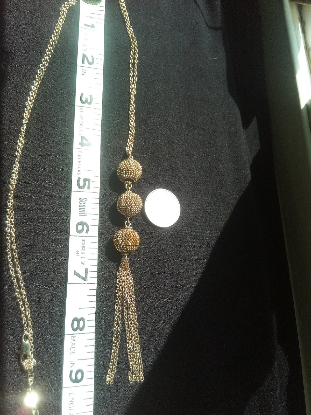 29″ Plus 2″ Ext. Gold Tone Neckl, 3, 1/2″ Decorative Balls & Tassel