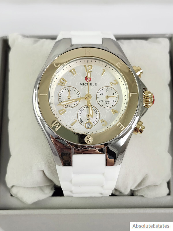 NEW Michele Jelly Bean Tahitian White Two Tone Gold & Silver Watch MWW12F000111