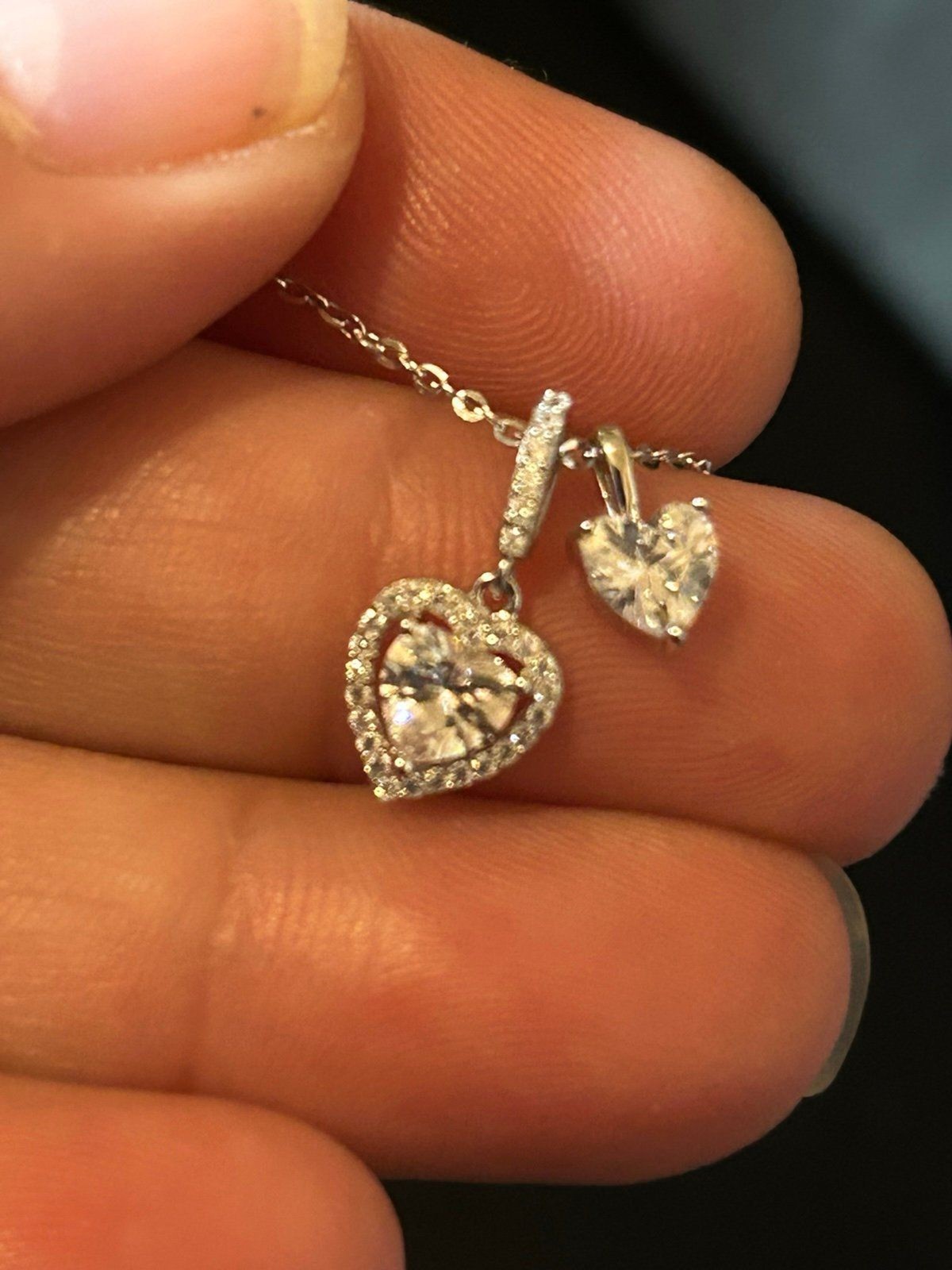 925 Sterling Silver Necklace with 2 Heart Pendants