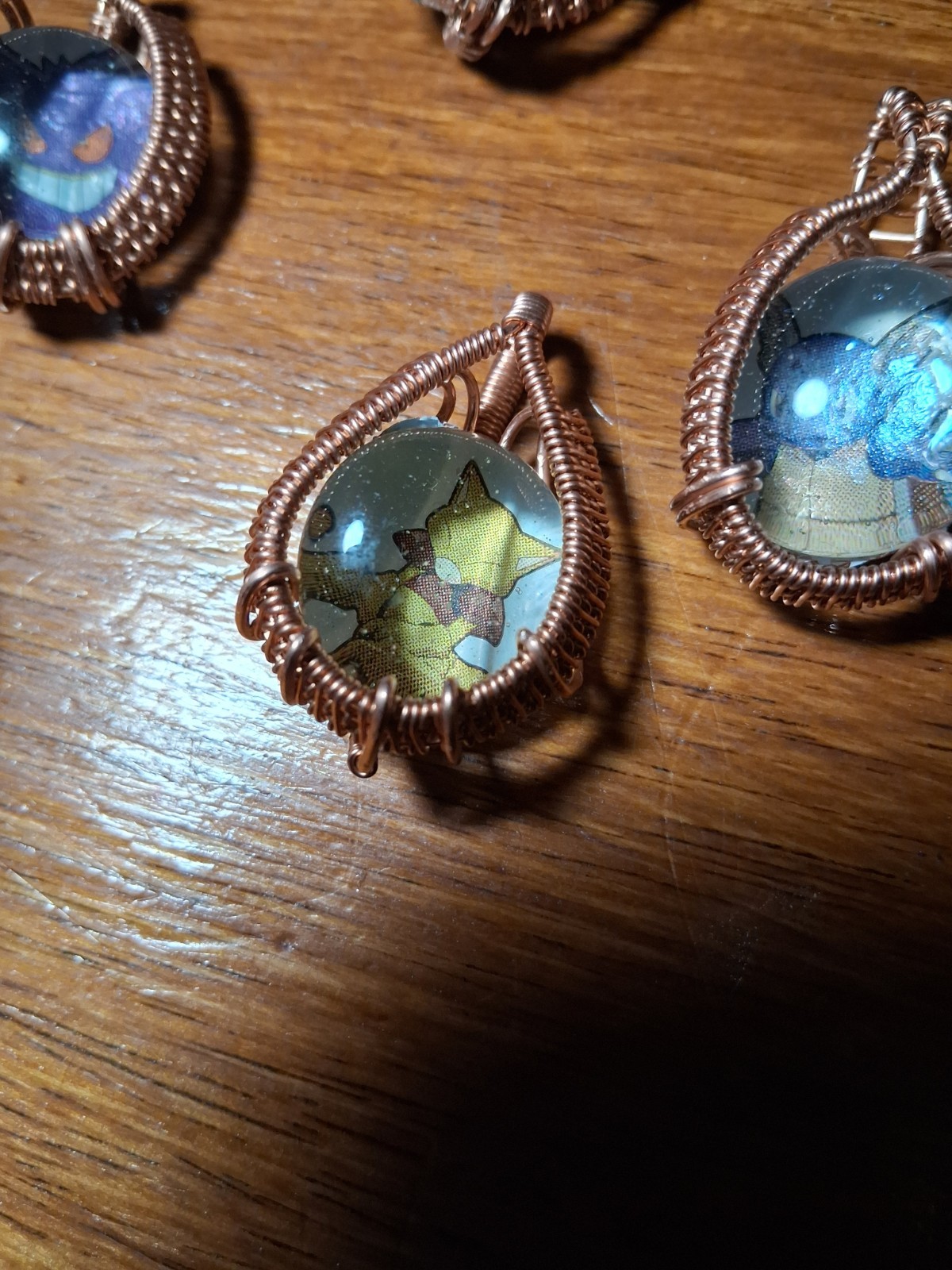 Handcrafted Copper Wire Wrapped Oval Pendant Cord Necklace Art