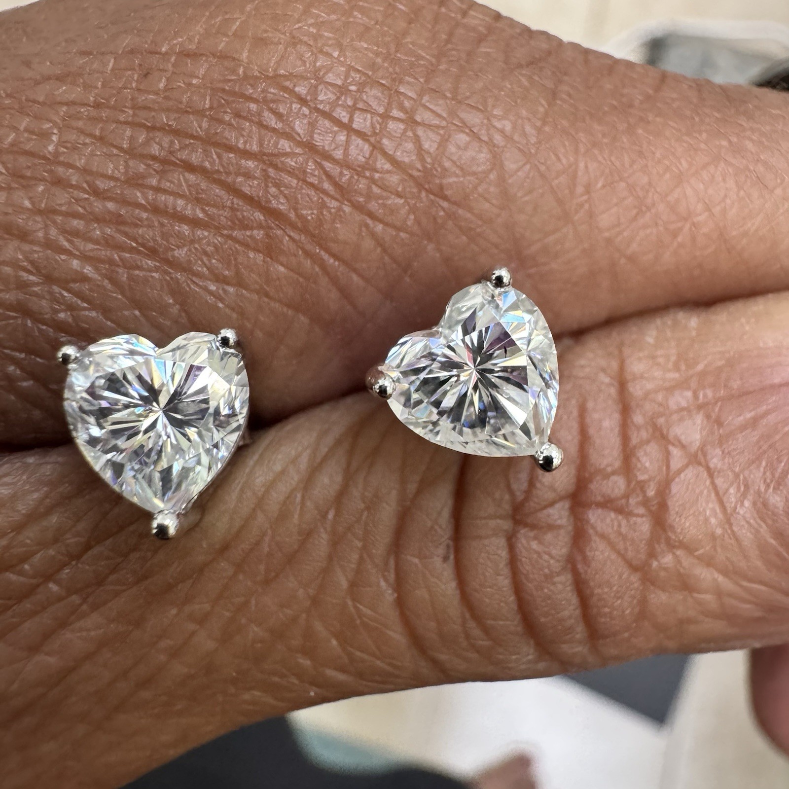 3 Ctw Moissanite, Heart Stud Earrings, 925 Sterling Silver