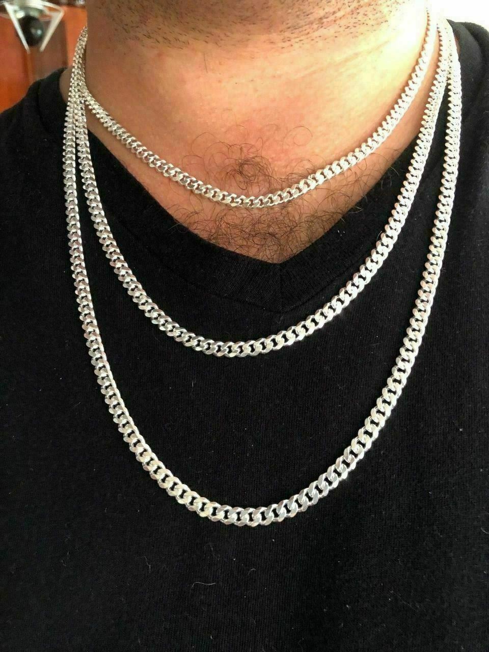 Solid 925 Sterling Silver Mens 5mm Tight Link Miami Cuban Link Chain Heavy ITALY