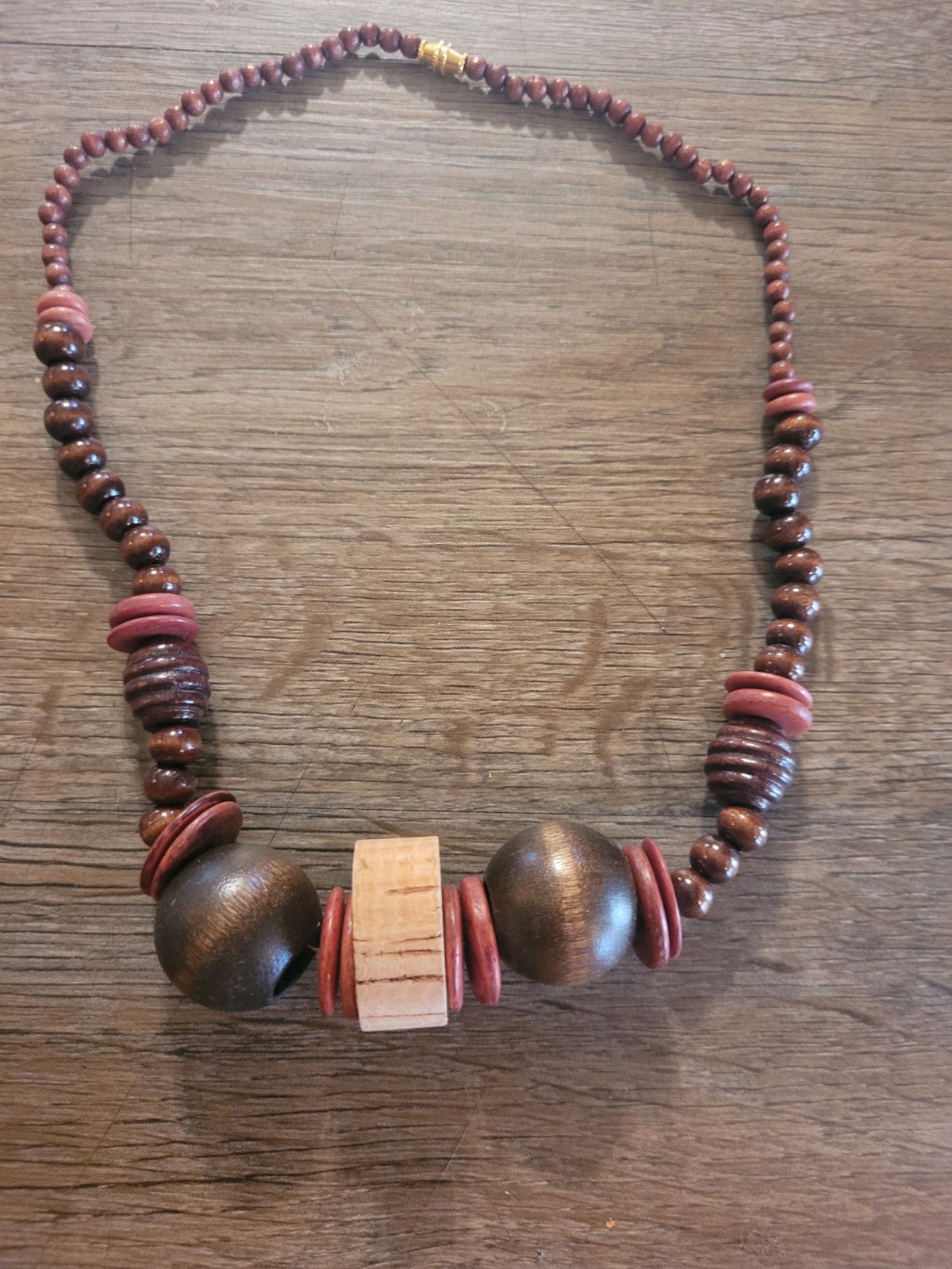 Wooden Bead Necklace Cork Disk Natural Wood Beaded Necklace for Women Boho Style