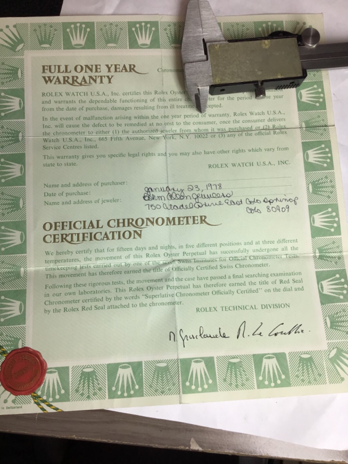 Rolex 513**** Chronometer Authentic One Year Warranty 1970’S