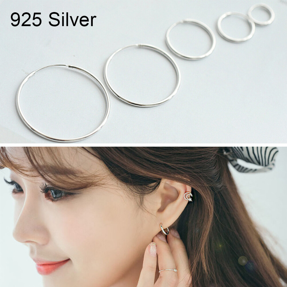 Elegant 925 Sterling Silver Hoop Earrings for Women Men Jewelry 8 10 12 14 16MM
