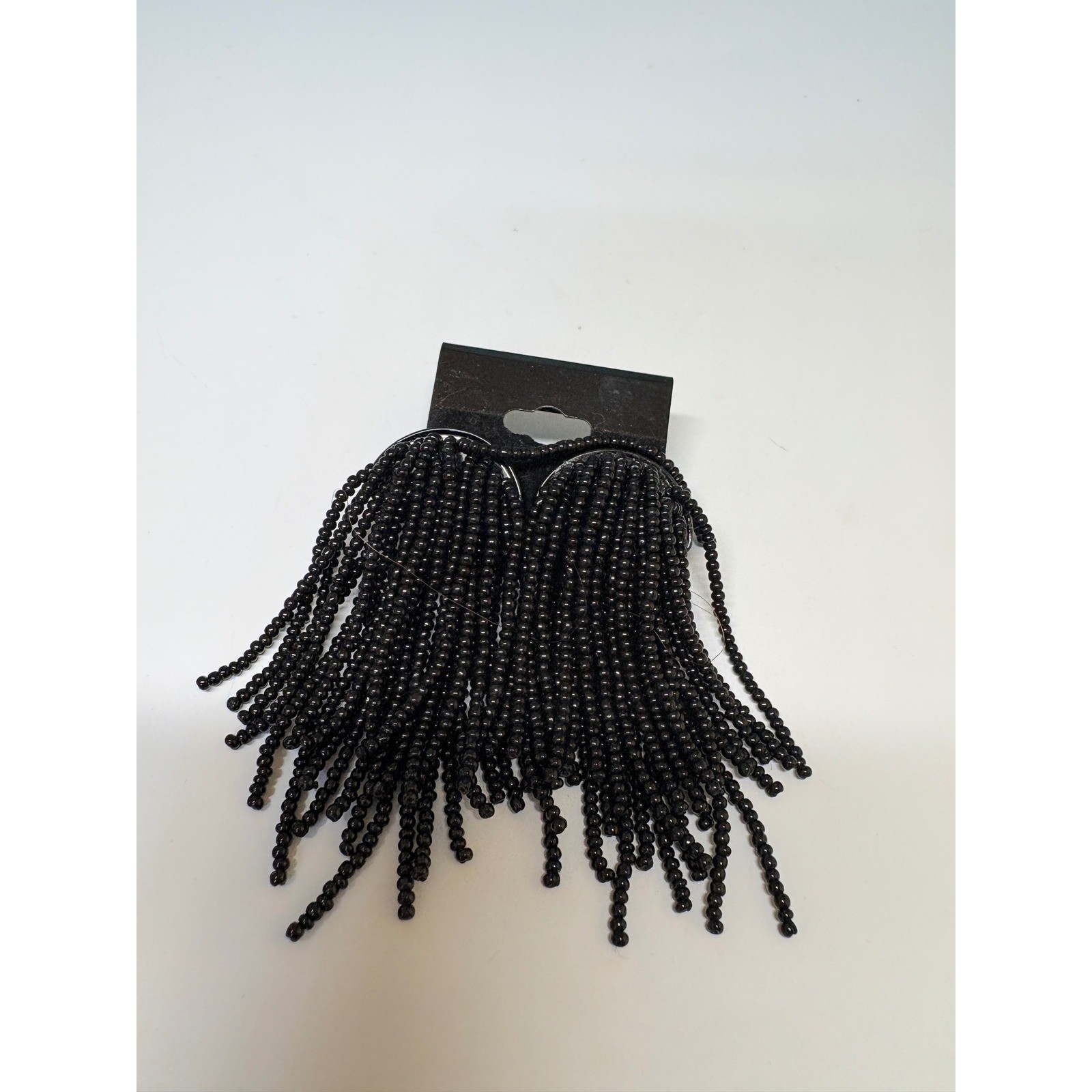 Black Seed Bead Fringe Statement Pierced Earrings Waterfall Dangle Back