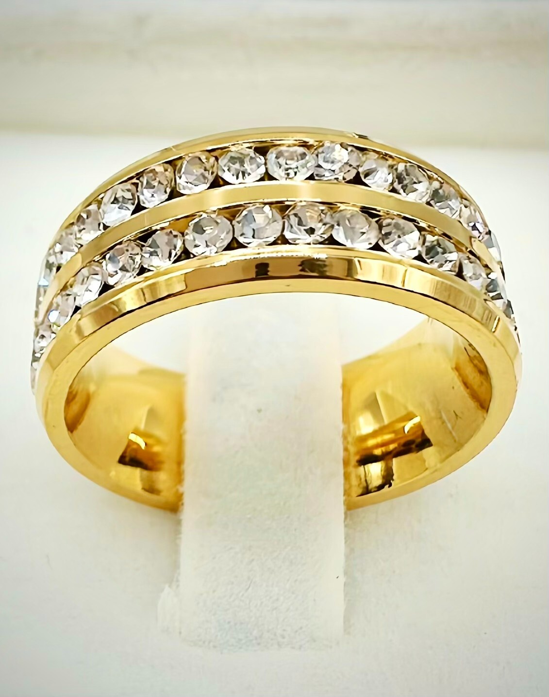 8mm Stainless Steel Wedding Silver/Gold Band Men Women Couple CZ Ring Size 5-13