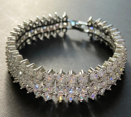 33 Cwt Princess Cut Simulated Diamond Bracelet 18k White Gold Filled Bridal Gift