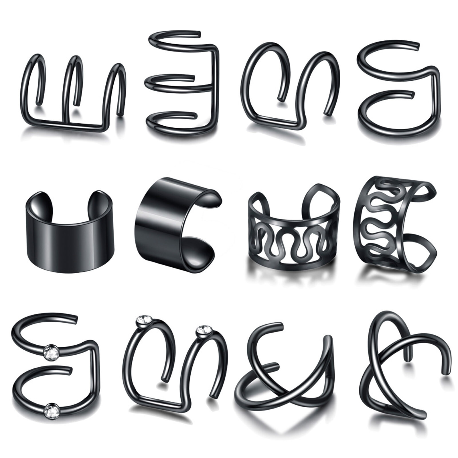 12PCS Stainless Steel Ear Cuff Earrings Non Piercing Non-Piercing Wrap Earrings