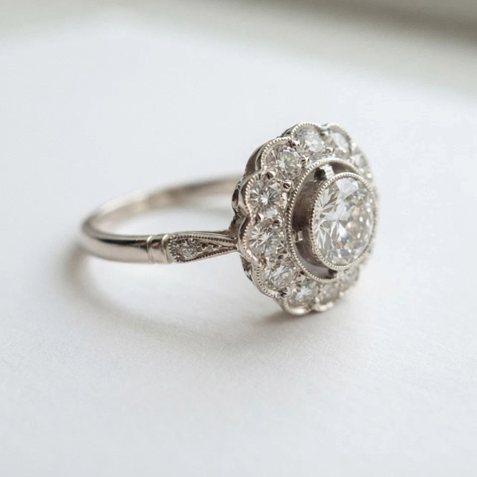 2.00Ct Round Cut Lab Created Moissanite Art Deco Ring 14K White Gold Plated
