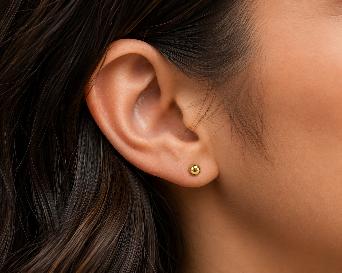 14K Solid Yellow/White Gold Ball Stud Earrings- Pure Gold 4MM Hypoallergenic NEW