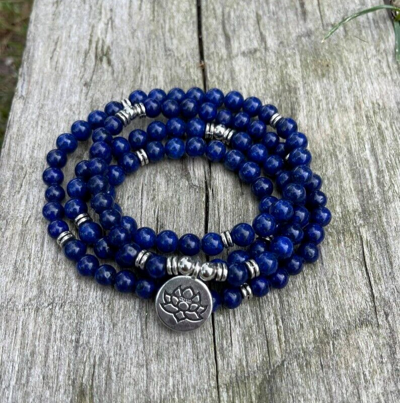 108 Mala Beads Prayer Lapis Lazuli Necklace Multi Strands Healing Yoga Bracelet
