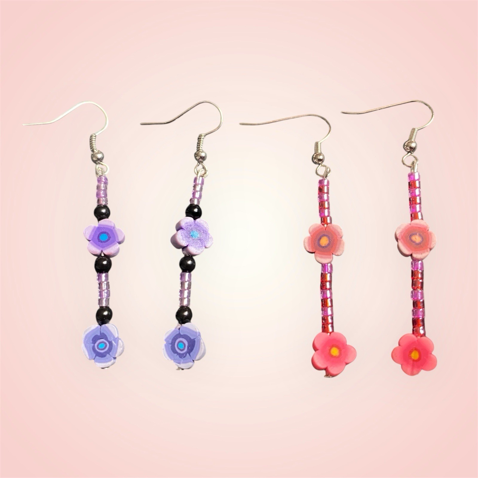 Handmade Multicolored Floral Beaded Dangle Drop Earrings (2)