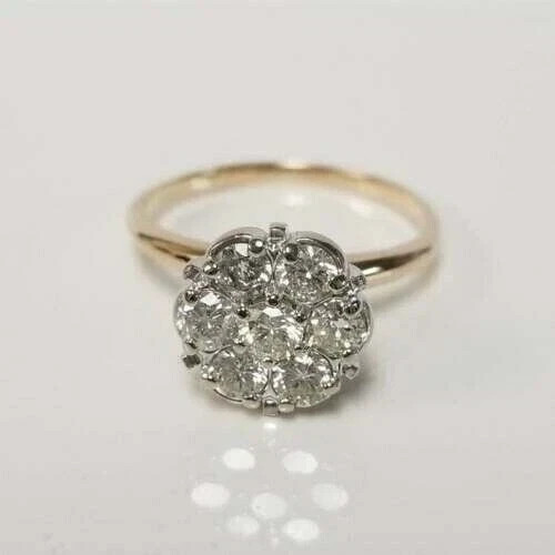 1.50Ct Round Lab-Created Diamond Cluster Flower Shape Ring 14K Yellow Gold Fn