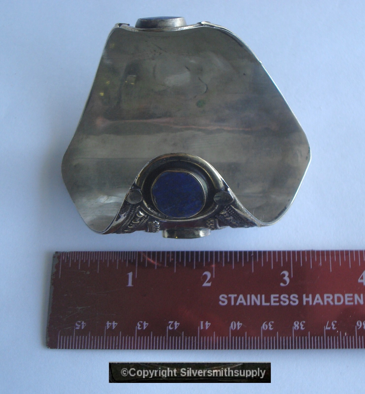 Natural Lapis Cuff Bracelet 6.5 in Silver over Brass Made in Afghanistan FJ064
