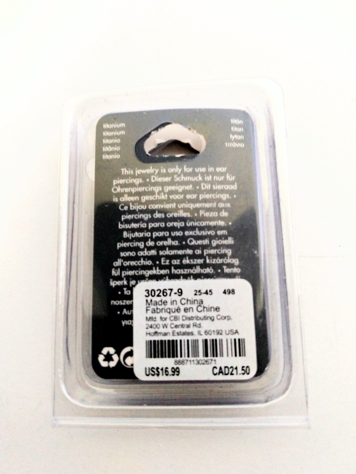 NEW Claire’s Titanium Ear Piercing Post Only 16G/1.2mm, 3 Stars With Rhinestones