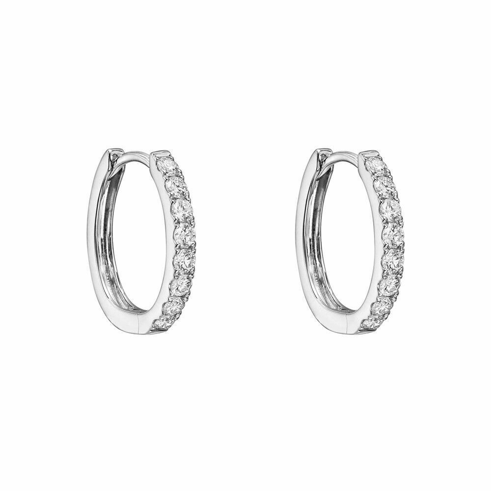 Natural Diamond Huggie Hoop Earrings set in Solid Sterling Silver – 14mm ea.