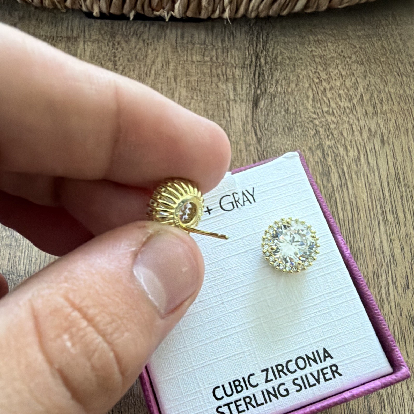 Lake + Gray Cubic Zirconia 925 Sterling Silver Halo Stud Earrings Gold