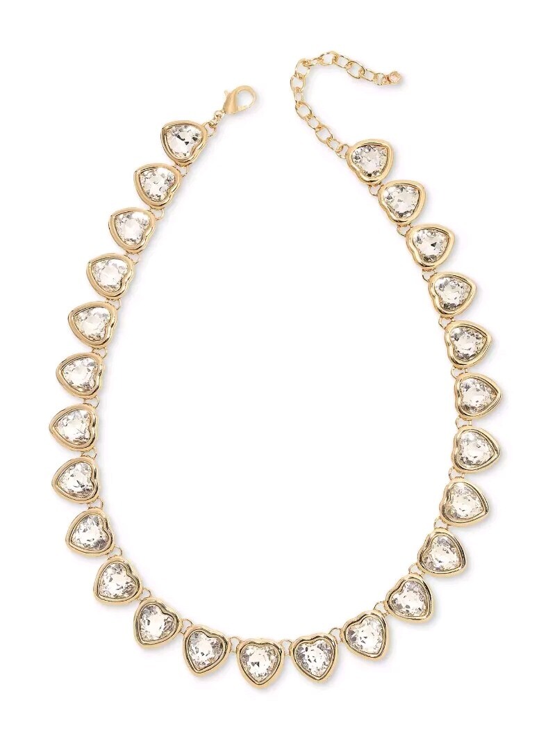 On 34th Gold-Tone Crystal Heart All-Around Collar Necklace, 16″ + 2″ extender