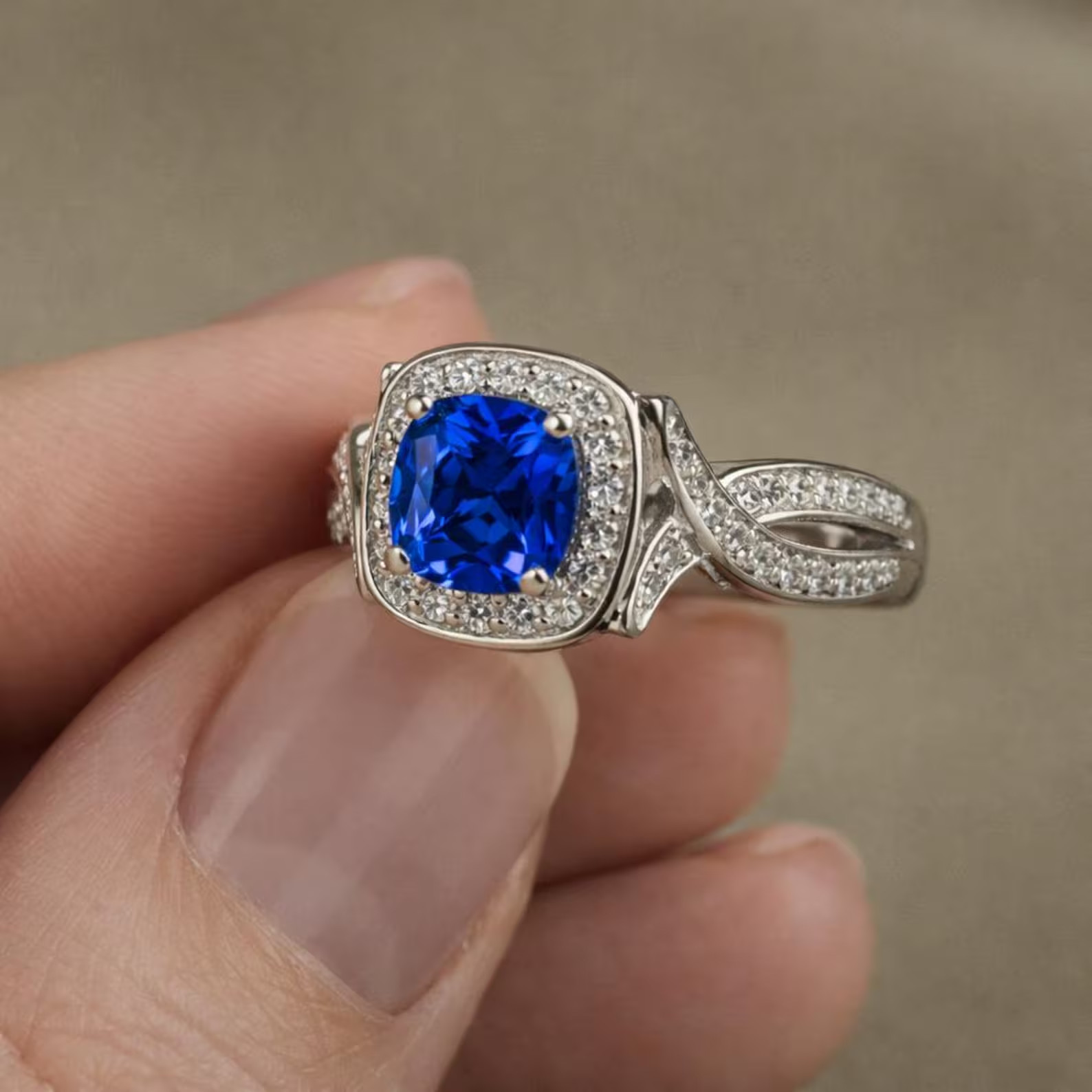 2.70 Ct Cushion Natural Sapphire Diamond Wedding Ring 14K Solid White Gold 6