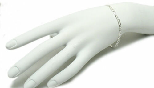 925 Sterling Silver 3MM Figaro Bracelet , Anklet And Necklace ALL SIZES 7″-30″