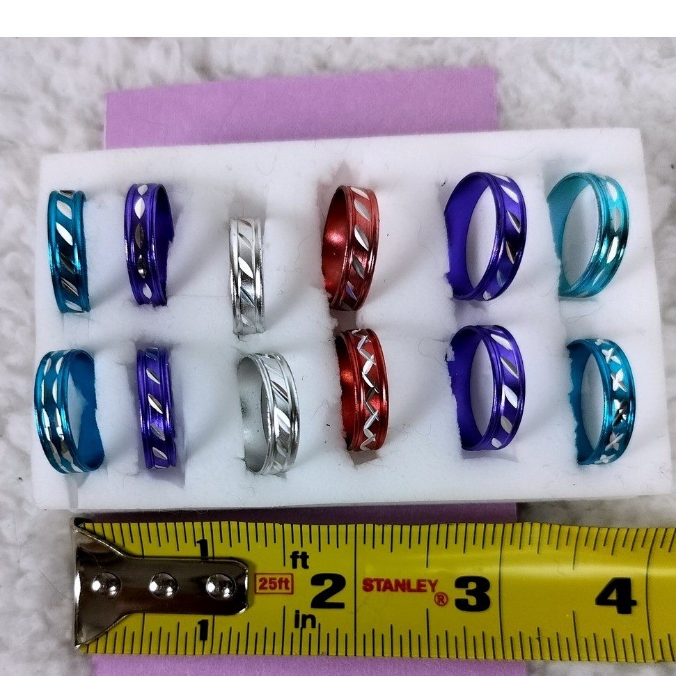 Etched Aluminum Band Ring Set Multicolor Lightweight Accent 5pc