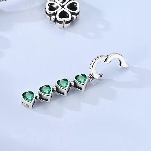 4 LEAF HEART CLOVER NEW ENHANCER CLASP STERLING SILVER BRACELET CHARM OR PENDANT
