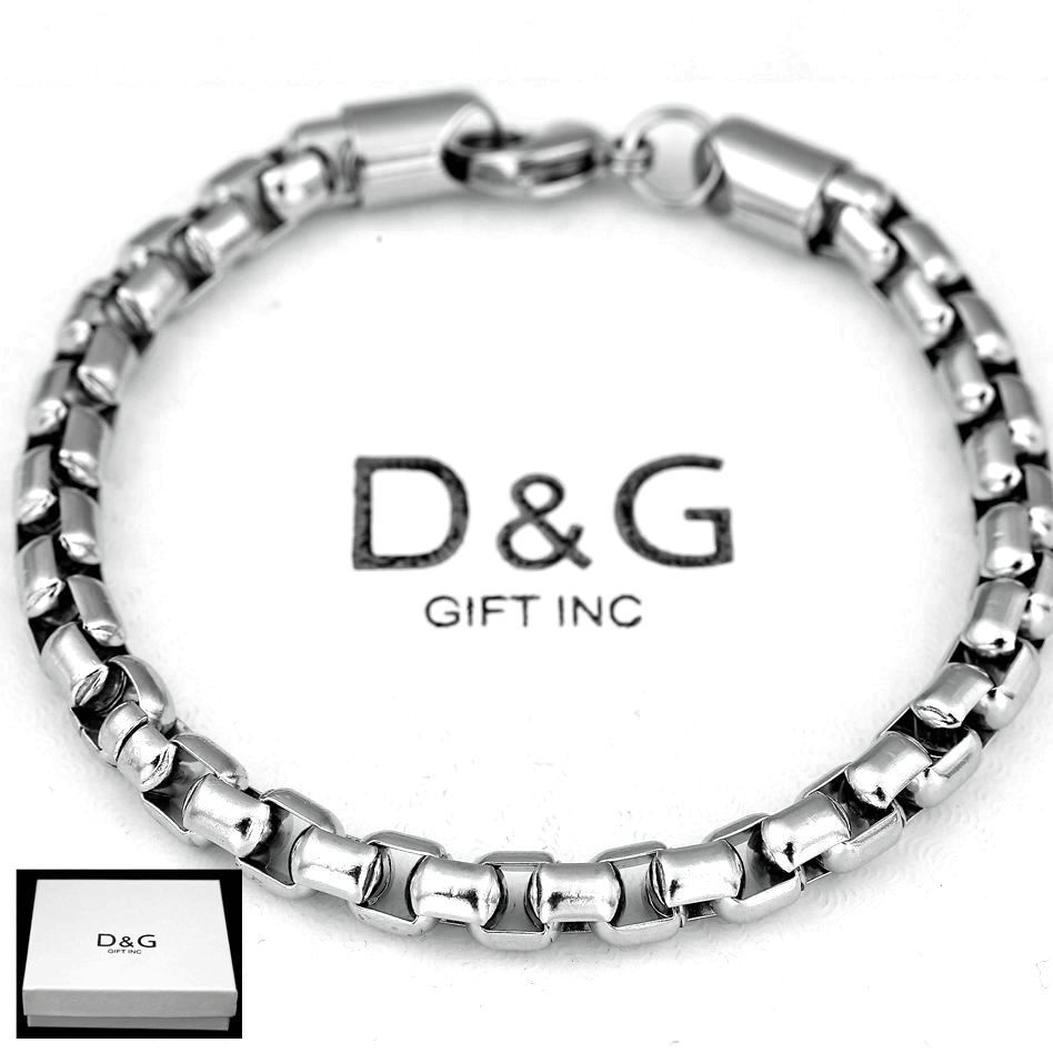 DG Men’s 8″8.5″9″24″Stainless Steel 6mm Round Box Chain Bracelet High Polish*BOX