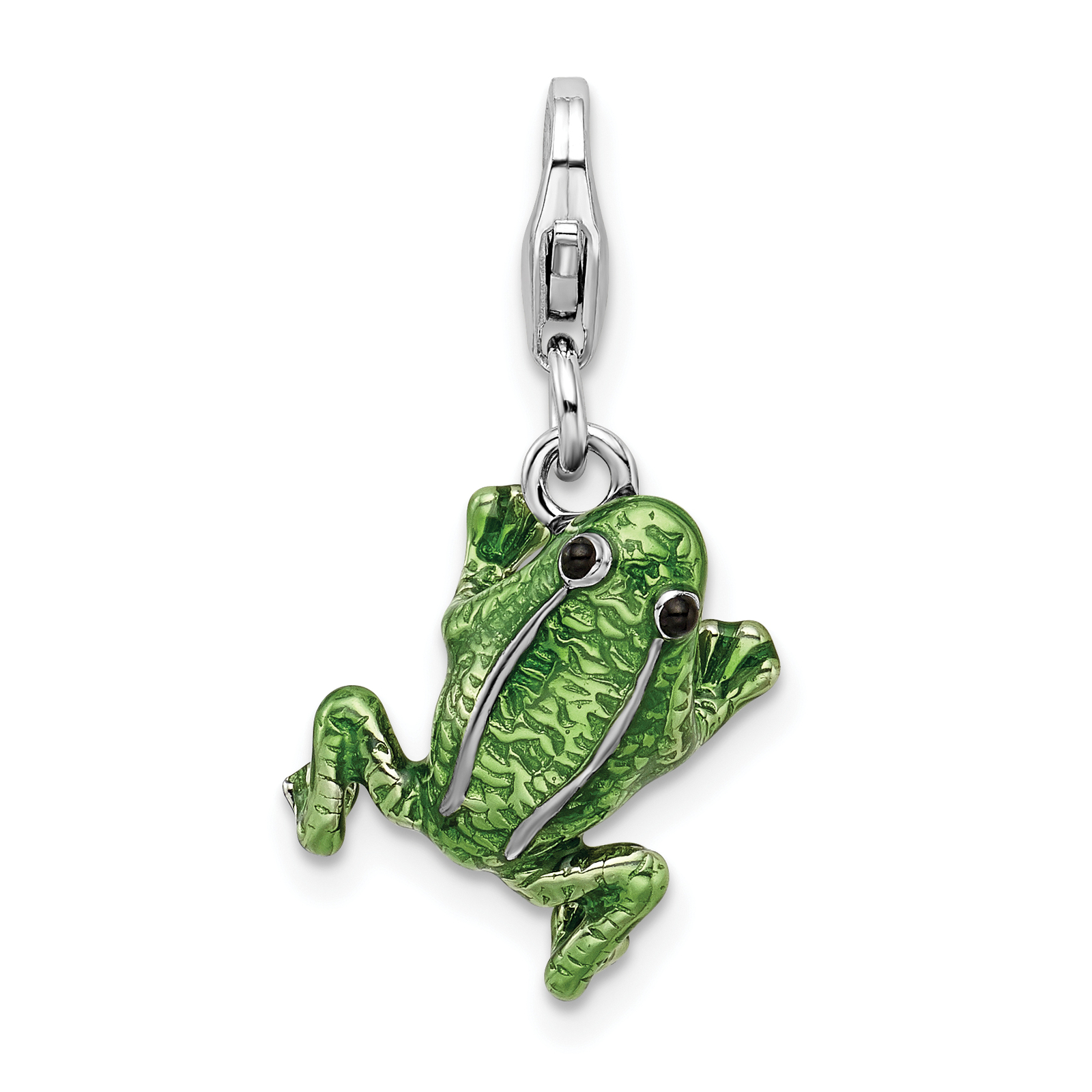 Amore La Vita Silver Polished 3-D Enameled Frog Charm with Fancy Lobster Clasp