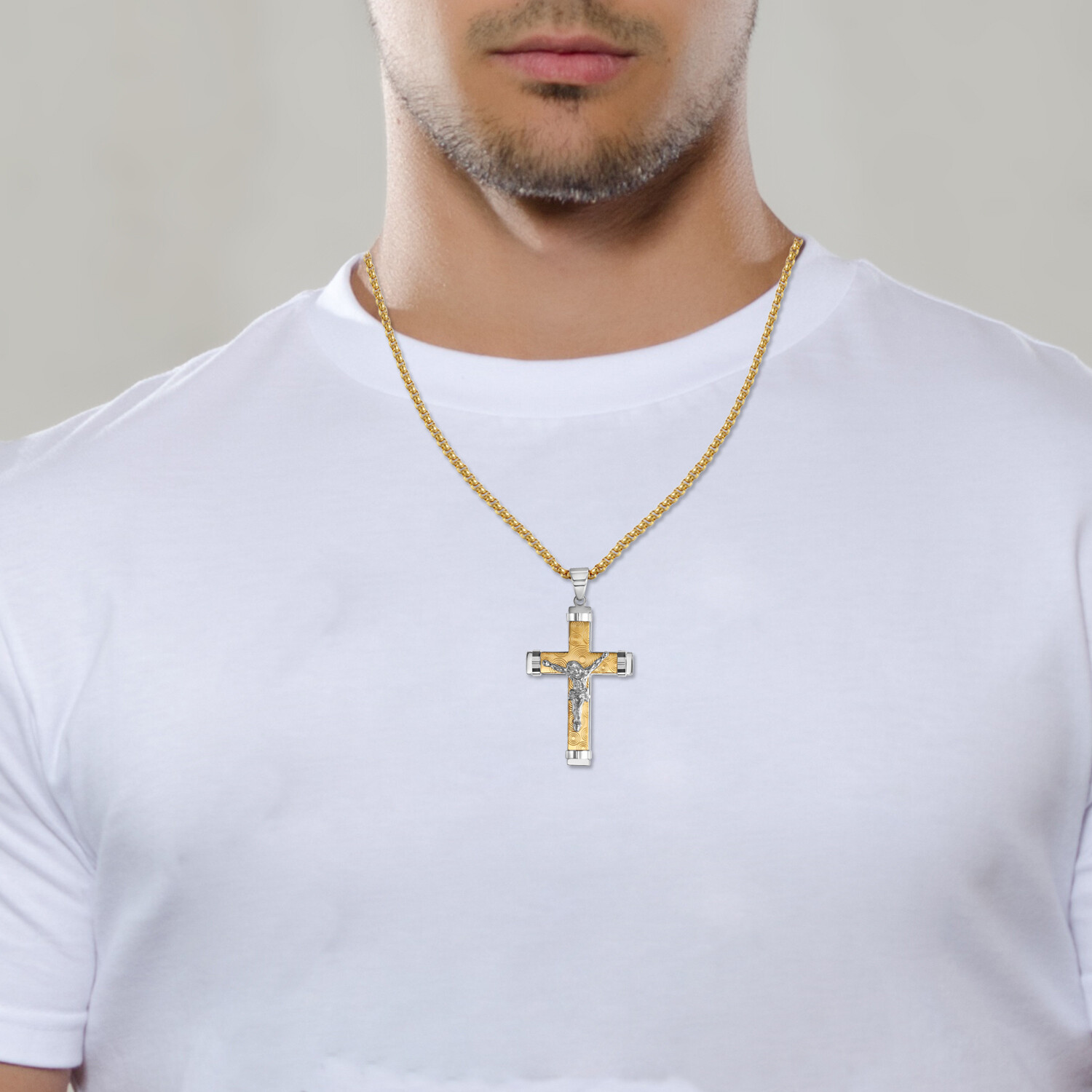 Men’s Silver Plated Christ Jesus Cross Crucifix Stainless Steel Pendant Necklace