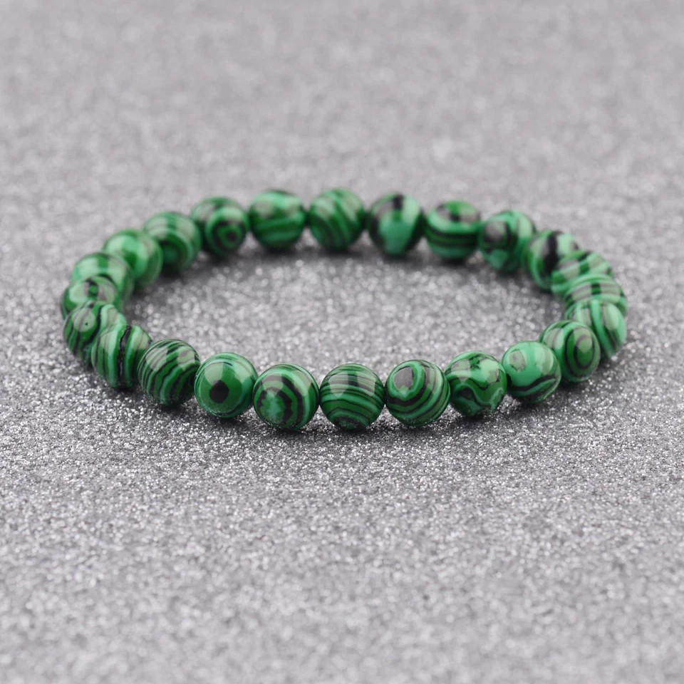 Handmade Natural 8mm Green Malachite Round Gemstone Beads Stretch Bracelet