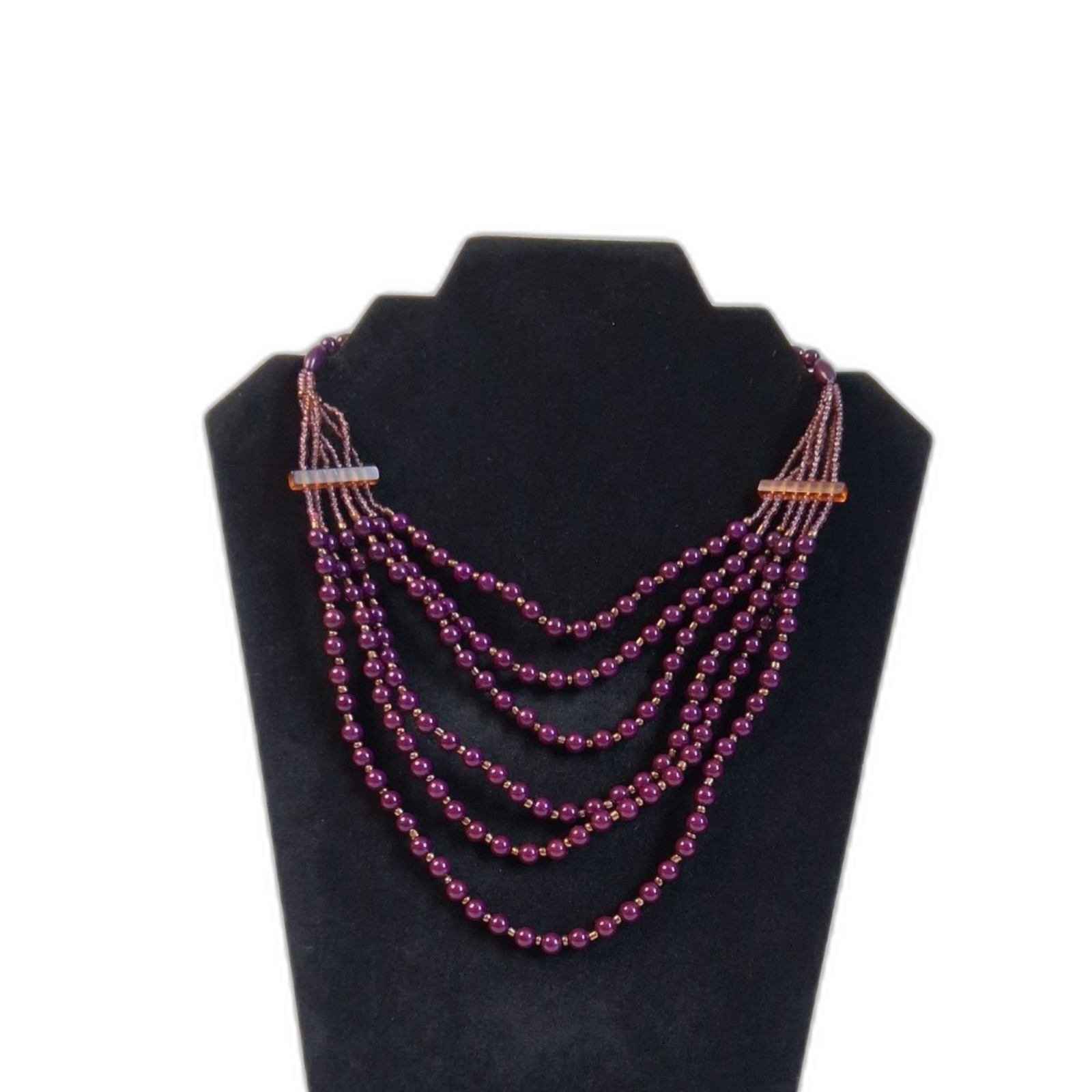 Purple Assorted Beaded Multi Strand Layered Lightweight Statement Necklace