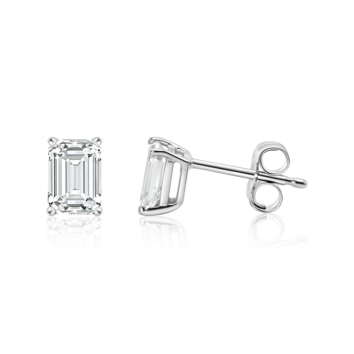 1 CTW Lab Created Diamond Emerald Cut Stud Earrings F-G SI 4-Prong Push Back