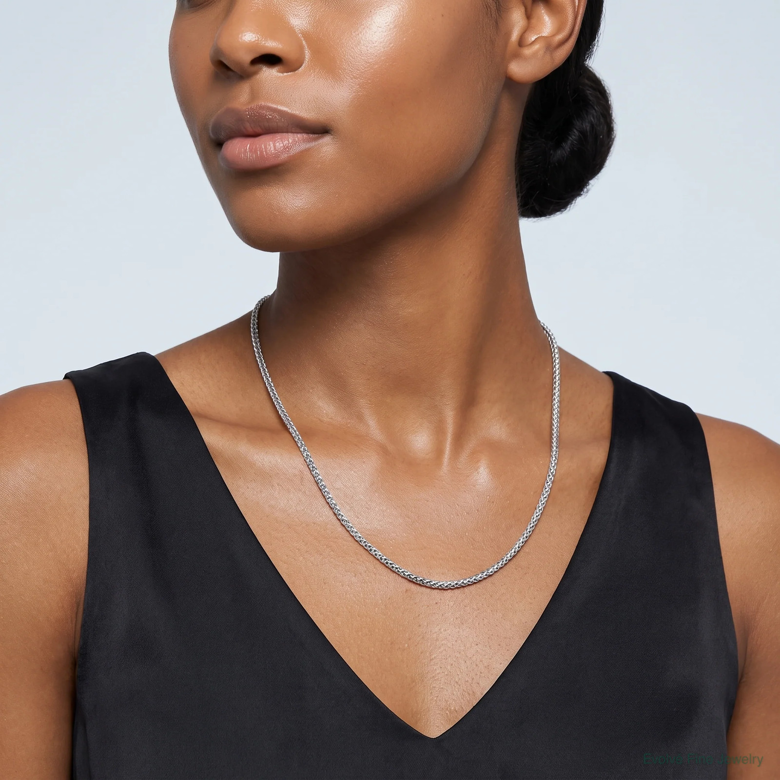 14K White Gold 2.35mm Semi-Solid 3-Wire Wheat Chain Necklace 16″-24″