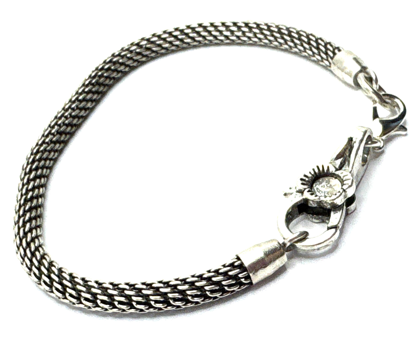 Brighton Mesh Charms/Beads Chain Bracelet W/ Non-Brand Flower Clasp 8 Inches