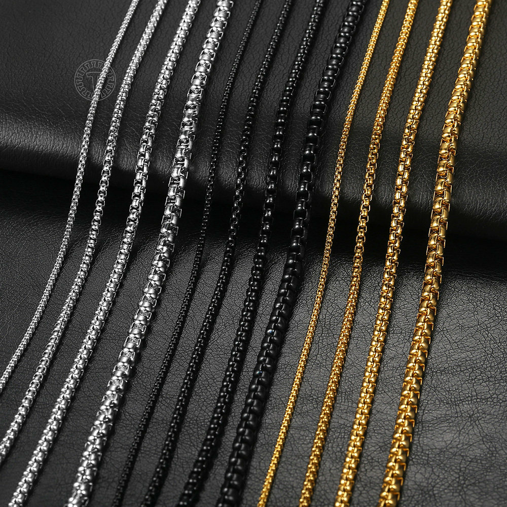 2/3/4/5mm Womens Mens Stainless Steel Round Box Chain Necklace 18inch-24inch