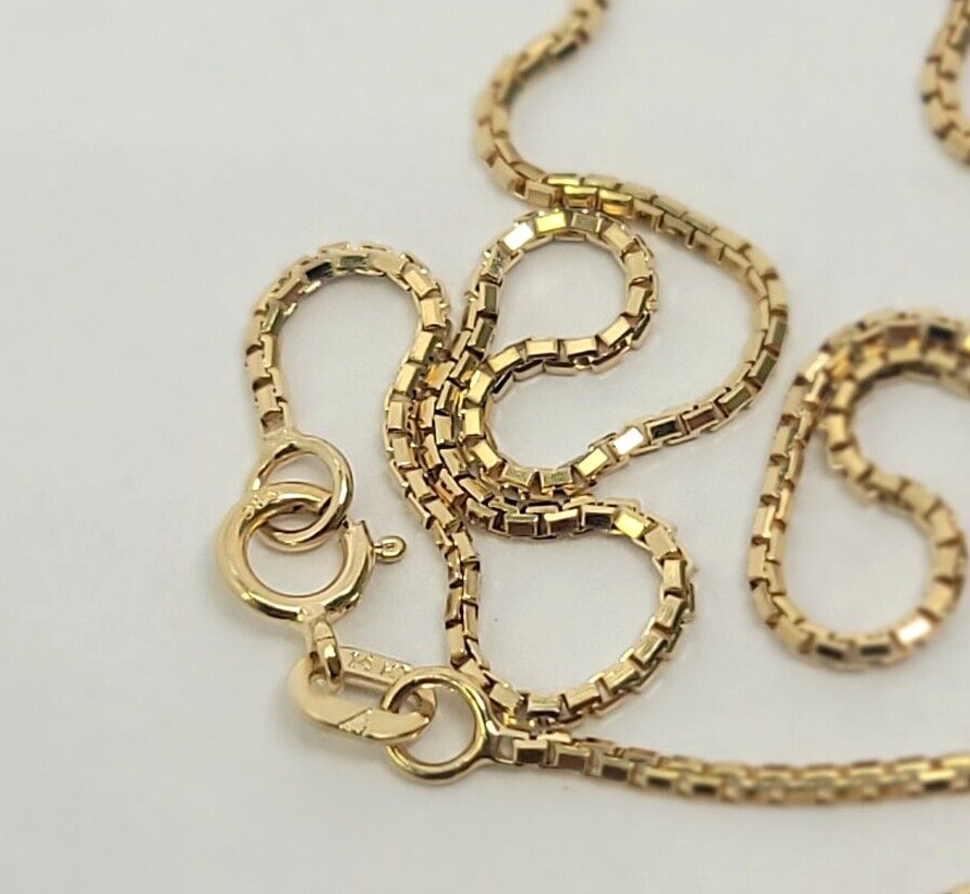 Authentic 14K Solid Yellow Gold Box Chain Necklace 0.55mm-0.9mm All Size 16″-24″