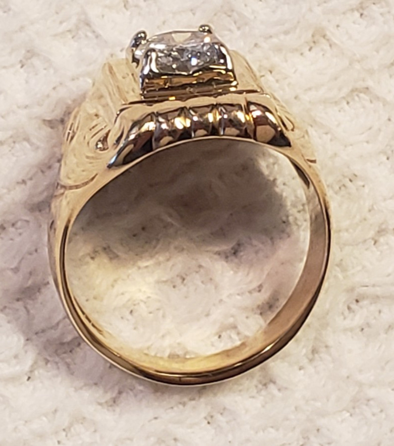 Men’s 10 Karat Gold Gothic Ring With Approx. 1.22CT Genuine Round Diamond
