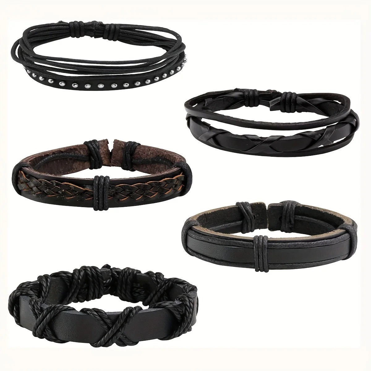 20pcs Braided Leather Bracelets, Wrap Cuff with Wood Beads Hemp for Men & Women