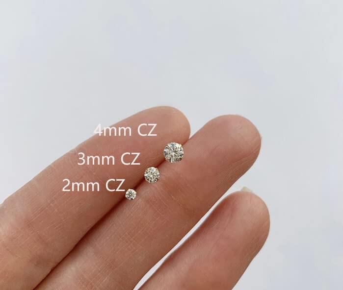 Renkovte Flat Back Screw Back CZ Stud Earrings Small Helix Cartilage Piercing