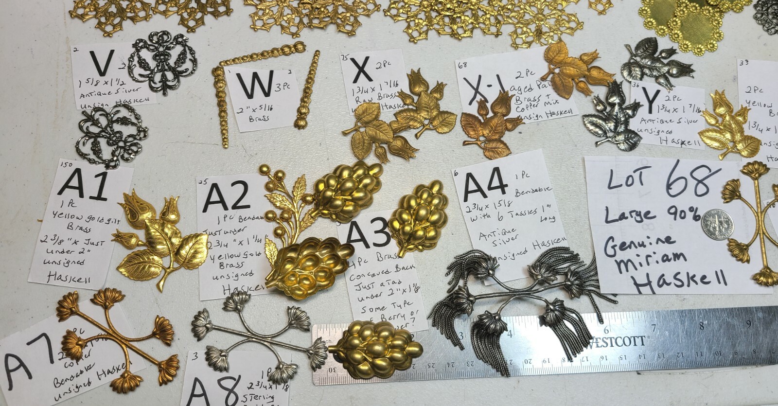 HUGE Lot #68 Vtg Miriam Haskell Large Flowers Jewelry Design Stampings Findings
