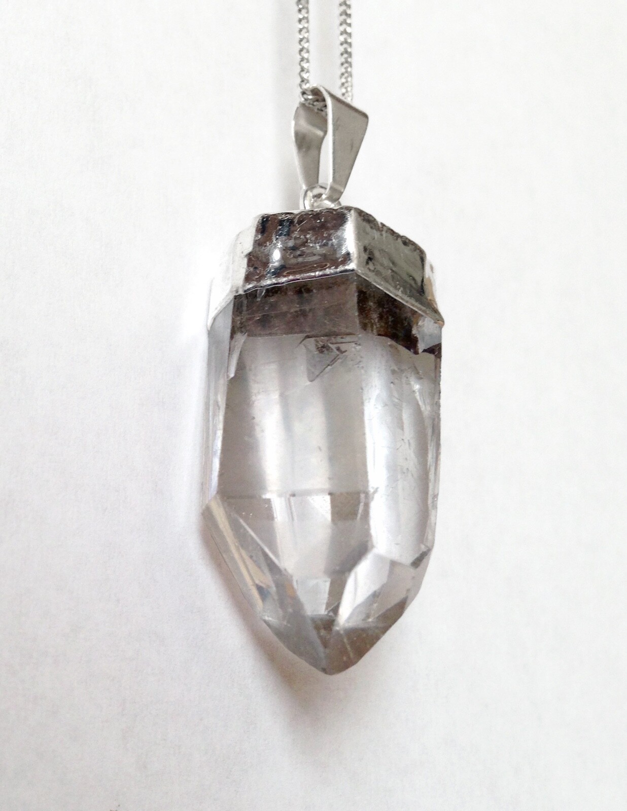 Quartz Crystal Natural Terminated Point Pendant Sterling Silver Necklace CHARGED