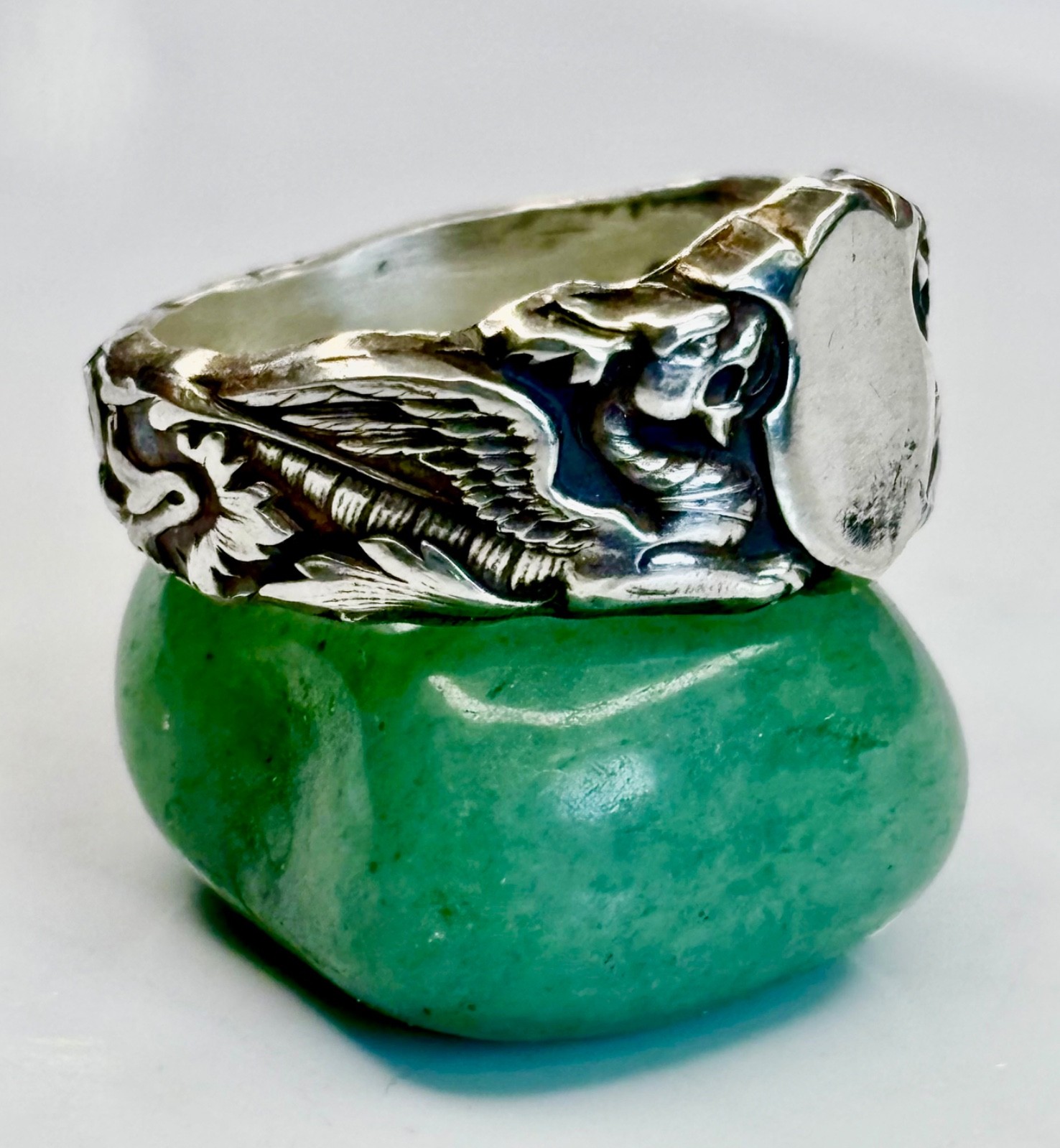 pure Silver dragon and shield Ring 999.Pure Fine Silver Bold, dragon Design